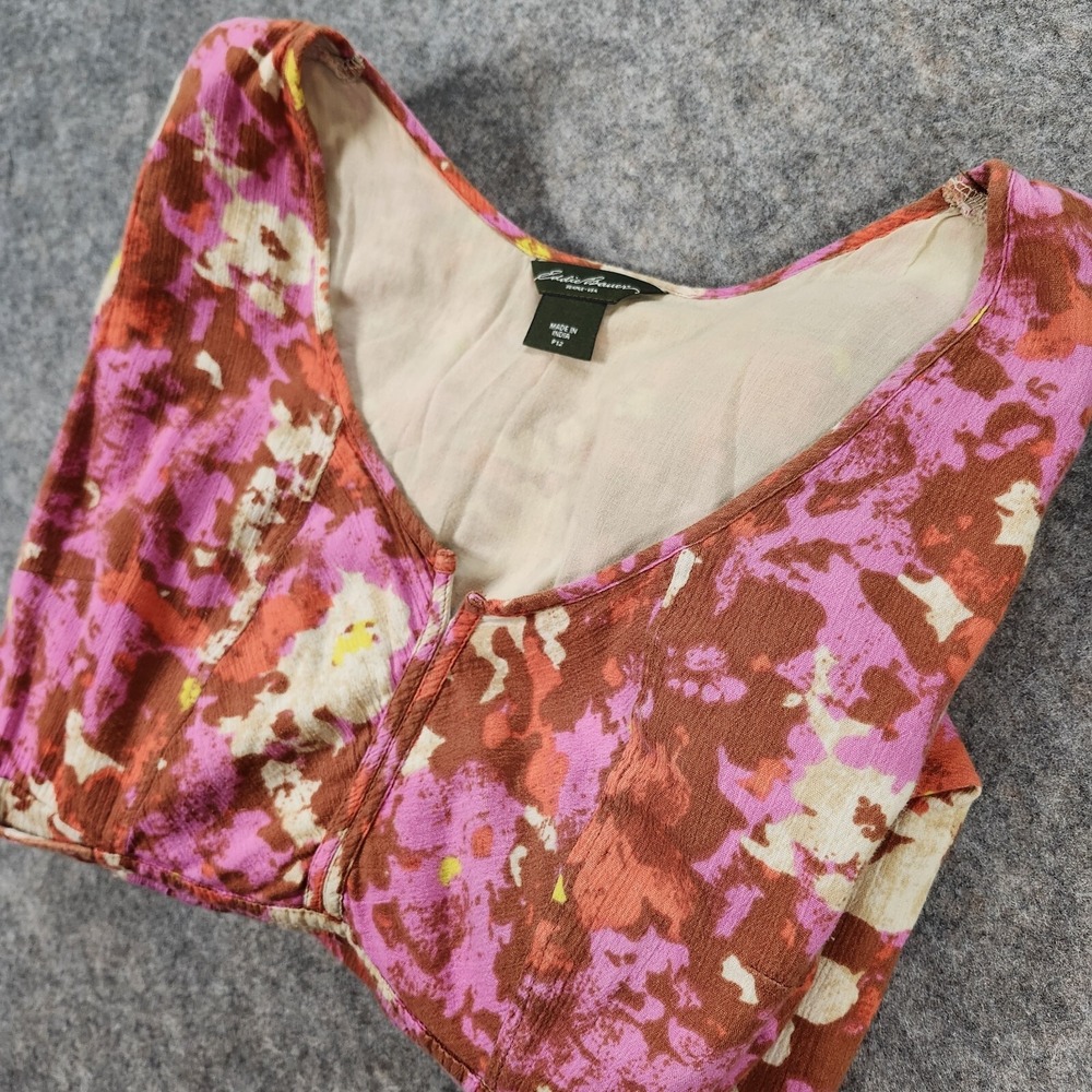 Eddie Bauer‎ A-line Dress Women P12 Pink Orange Cap Sleeve Beachy Boho Floral - Picture 3 of 12